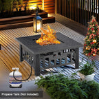 VECELO Propane Fire Pit, 30 Inch Outdoor Gas Fire Table, 50,000 BTU Square Firepit with Lid and Lava Rock, Adjustable Flame Steel Fire Table for Outdoor, Patio, Backyard, Party, Black
