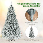 Premium Pre-Lit Snow Flocked Artificial Christmas Tree with Hinged Branch Tips & LED Lights