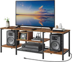 TV Stand with Power Outlets to 75 Inches, TV Console Table with Open Storage Shelves Cabinet, Industrial Media Entertainment Center for Living Room Bedroom, Rustic Brown and Black BF60DS01