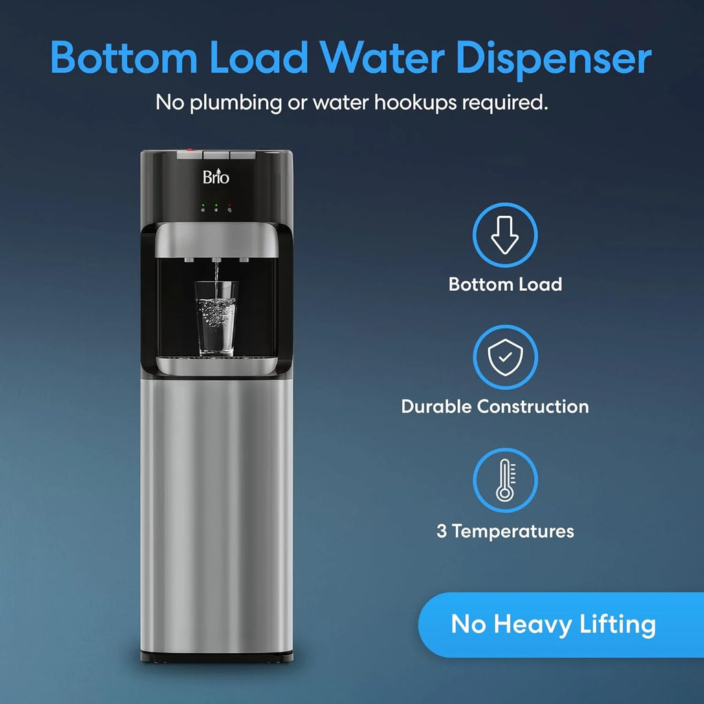 Bottom Loading Water Cooler Dispenser for 5 Gallon Bottles - 3 Temperatures with Hot, Room & Cold Spouts, Child Safety Lock, LED Display with Empty Bottle Alert, Stainless Steel