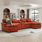 Wiilayok U Shaped Cloud Couch Modular Sectional Sofa 124" Extra Deep Fluffy Chenille Double Chaise Lounge, Central Console w/ Dual USB-C & A Ports, Storm Gray