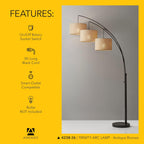 Adesso Arc Floor Lamp with 3 Movable Shades & Dimmable Brightness - Perfect Lighting for Bedroom, Living Room and Corner Decor, Antique Bronze