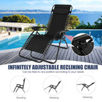 3 Pcs Folding Zero Gravity Recliner Patio Yard Pool Outdoor Chaise Lounge Chairs Table Set
