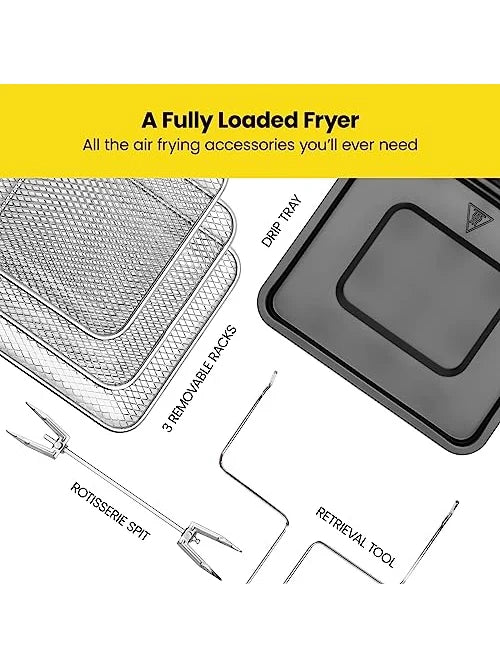 CHEFMAN Multifunctional Digital Air Fryer+ Rotisserie, Dehydrator, Convection Oven, 17 Touch Screen Presets Fry, Roast, Dehydrate, Bake, XL 10L Family Size, Auto Shutoff, Large Easy-View Window, Black