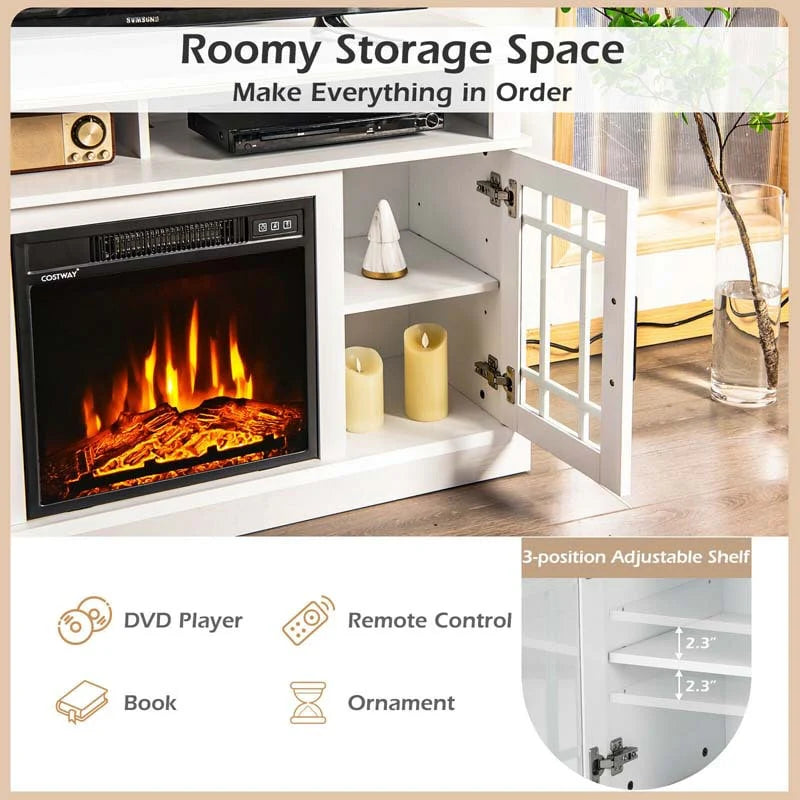 48" TV Console with 18" Fireplace Insert, Fireplace TV Stand for TVs up to 50 Inches, 1400W Electric Fireplace Heater