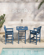 SERWALL Balcony Adirondack Chairs and Table 3 Pieces Set  Adirondack Bar Height Chairs Set of 2 and Bar Table  Outdoor Bar Stools Set for Bistro  Poolside  Backyard  Blue
