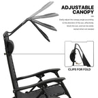 MoNiBloom Zero Gravity Chairs Set of 2, Folding Outdoor Patio Beach Recliner with Canopy Shade & Headrest, Black