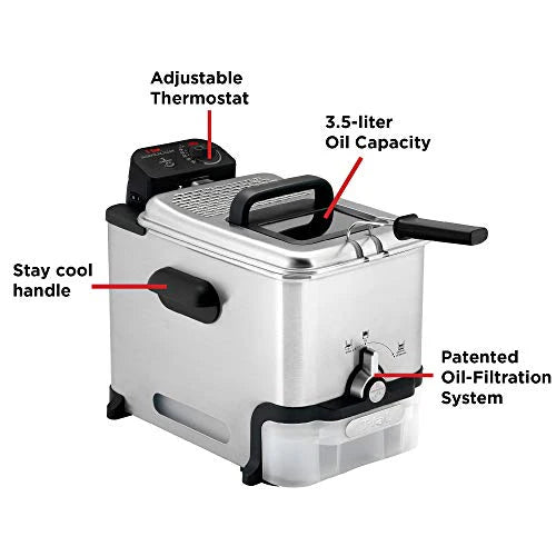 T-Fal Ultimate Steel Deep Fryer with Basket 3.5 Liter Oil and 2.6 Pound Food Capacity