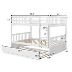 Solid Wood Full Over Full Bunk Bed Frame with Trundle, Safety Ladder & Guardrails, Convertible Bunk Bed for Kids Teens