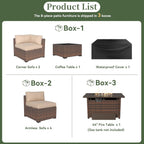 Aoxun 8 Piece Patio Furniture Set with 44” Fire Pit Table Wicker Rattan Outdoor Sectional Sofa Set with Coffee Table and Thickened Cushions  Beige (Waterproof Cover Included)