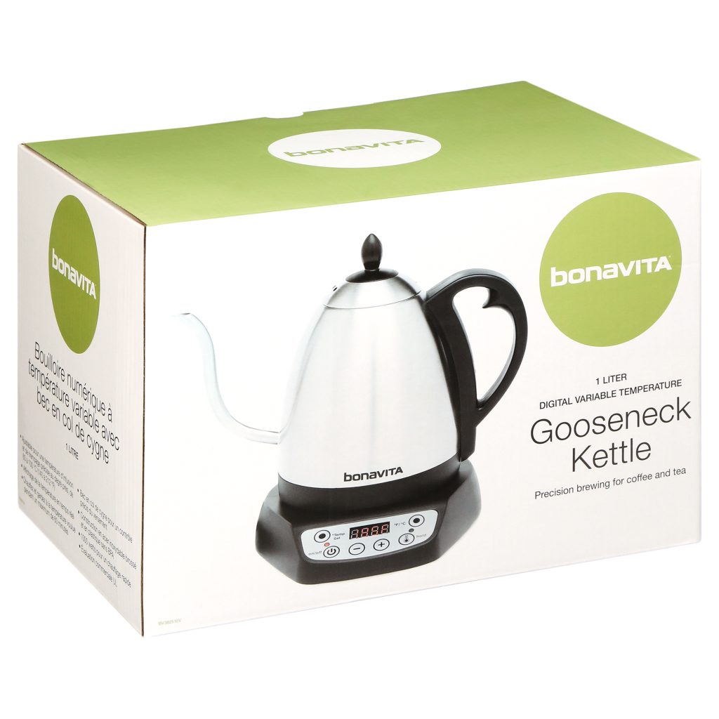 Bonavita 1.0L Variable Temperature Gooseneck Electric Kettle, Silver, 1000W, Precise Pour Control