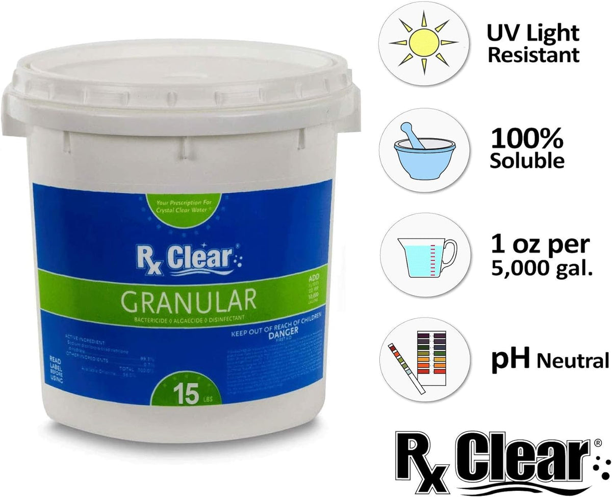 Clear Stabilized Granular Chlorine | One 50-Pound Bucket | Use As Bactericide, Algaecide, and Disinfectant in Swimming Pools and Spas | Fast Dissolving and UV Protected