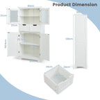 Giantex Floor Storage Cabinet with 4 Doors, Freestanding Bathroom Cabinet with 2 Glass Doors, White