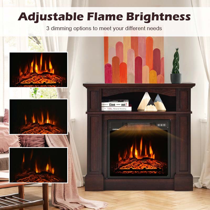 32" Electric Fireplace Mantel, Freestanding Wooden Surround Firebox with 1400W Fireplace Heater, Remote, Thermostat, 6H Timer