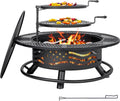 Panovue 42 Inch Fire Pit with 2 Cooking Grates, Outdoor Wood Burning BBQ Grill Firepit Bowl with Cover Lid, Steel Round Table for Backyard Bonfire Patio Picnic (Black, 42)