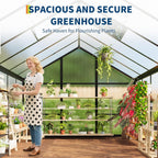 6 x 8 ft Greenhouse  Greenhouses for Outside  Polycarbonate Greenhouse with Aluminum Frame  Lockable Door and Ajustable Roof Vent for Backyard  Green Houses for Outside Garden Backyard  Patio