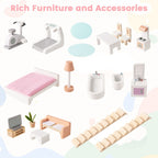 Kids Wooden Dollhouse 3 Level with Double-Sided Roofs and Doors