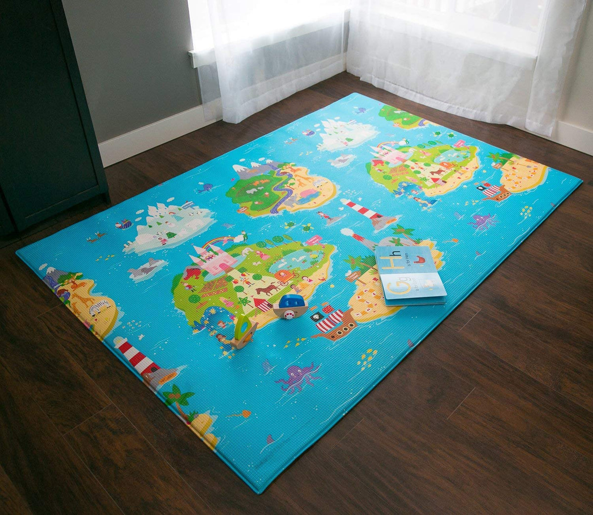 Baby Care Play Mat (Large, Playful - Magical Island) 82'' x 55'' Original One-Piece Reversible Rollable Waterproof Play Mat for Infants, Babies, Toddler, and Kids