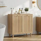 Oak Sloping Laundry Hamper Cabinet with 2 Removable Liners, Freestanding MDF Tilt-Out Storage Cabinet with Anti-Tipping Kit, Concealed Bathroom & Laundry Room Organizer, 27.8" H x 27.4" L x 13.8" D