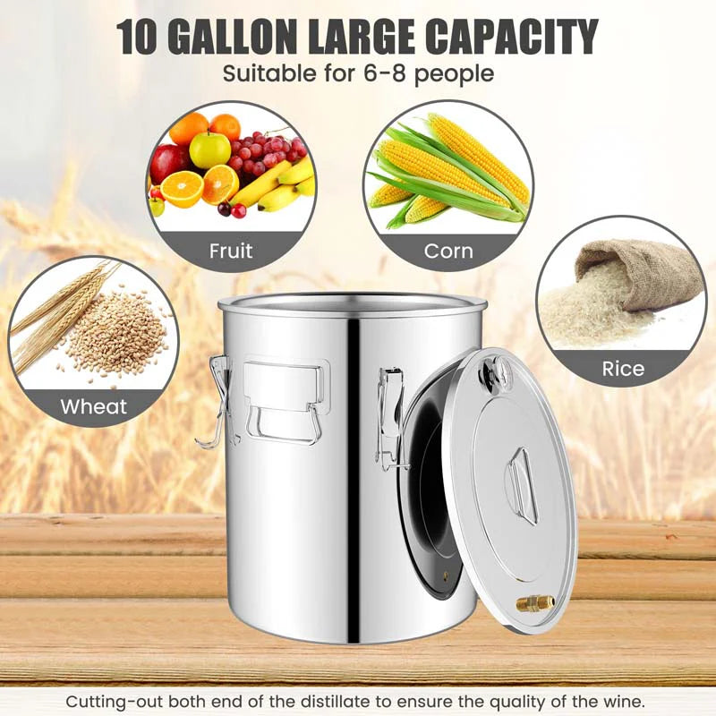 5/10 Gal 2 Pots Alcohol Still Home Brewing Kit, 40L Stainless Steel Water Alcohol Distiller, Wine Making Kit for Whiskey Brandy Beer