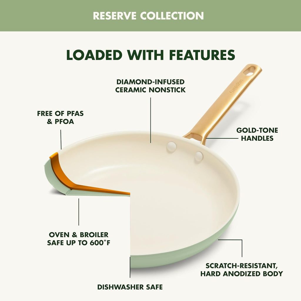Reserve Hard Anodized Healthy Ceramic Nonstick 10 Piece Cookware Pots and Pans Set, Gold Handle, PFAS-Free, Dishwasher Safe, Oven Safe, Black