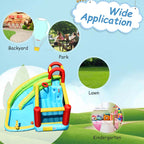 6-in-1 Kids Inflatable Bounce House Water Park with Trampoline, Splash Pool, Climbing Wall, Water Slide & Gun, Basketball Rim