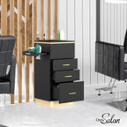 OmySalon Salon Storage Station, Barber Stations Beauty Salon Spa Equipment with 3 Drawers, a Storage Basin, 3 Hair Dryer Holders for Hair Styling, White Gold