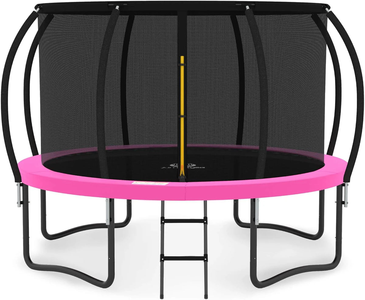 JUMPZYLLA Trampoline 8FT 10FT 12FT 14FT 15FT 16FT Trampoline with Enclosure - Recreational Trampolines with Ladder and AntiRust Coating, ASTM Approval Outdoor Trampoline for Kids