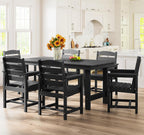SERWALL 7-Piece Patio Dining Table Sets  Outdoor HDPE Dining Furniture Set with Umbrella Hole Cut-Out Table and 6 Chairs  Black