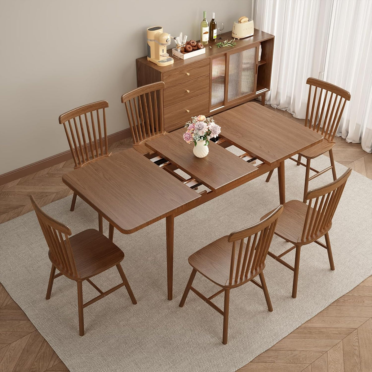 Solid Wood Extendable Dining Table for 4-8 People with Seamless Extension from 47.2 to 63 Inches, Easy Assembly, Expandable Tables for Small Spaces, Dining Room, Kitchen, Living Room, Walnut