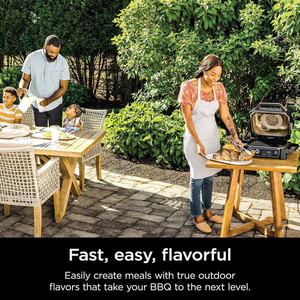 Ninja | Woodfire Series | 7-in-1 (Grill  BBQ  Roast  Air Fry  Dehydrate  Broil  Smoke) | Portable & Weather Resistant | Cook Up To 6 Steaks & 30 Hot Dogs | Woodfire Pellets included | OG701