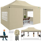 COBIZI 10x20 Heavy Duty Pop up Canopy Tent with 6 sidewalls Easy Up Commercial Outdoor Canopy Wedding Party Tents for Parties All Season Wind & Waterproof Gazebo with Roller Bag,Black(Frame Thickened)
