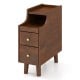 Solid Wood End Table Narrow Bedside Table with Pull-out Tray and 2 Storage Drawers