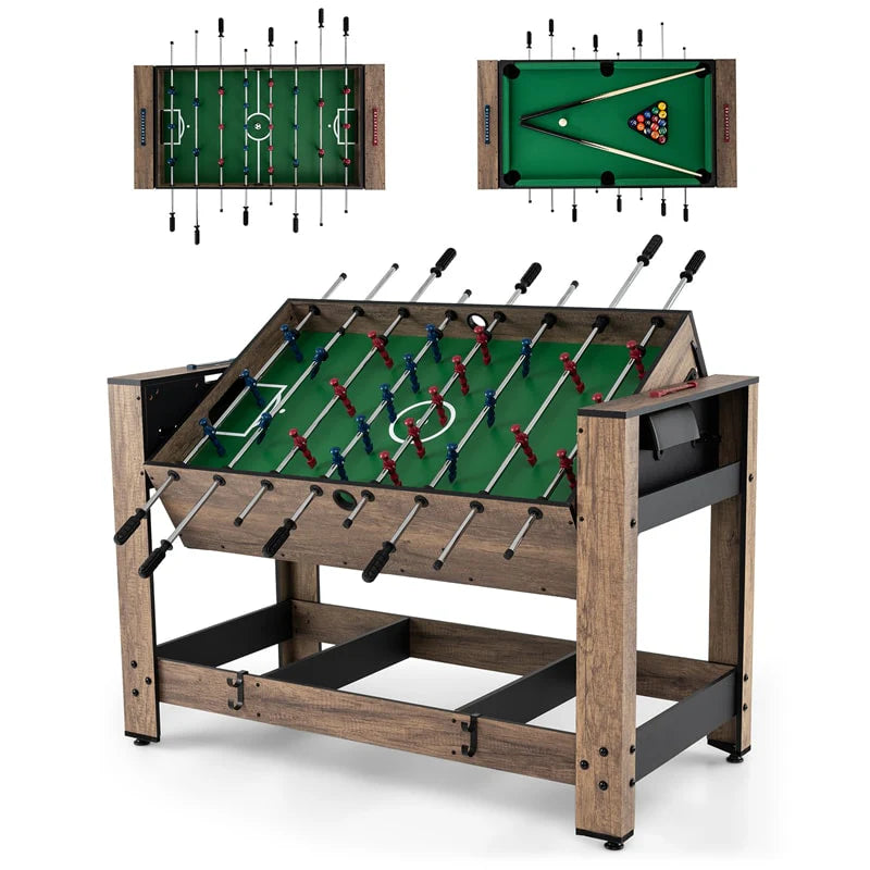 2-in-1 48" Swivel Multi Game Table, Foosball & Billiards Combo Table, Space-Saving Indoor Arcade Table for Kids/Adults, Game Room, Party