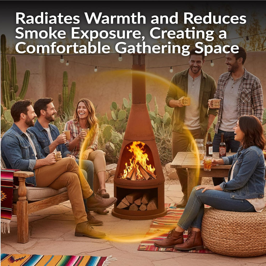 Sunnydaze 70" Tall Wood-Burning Outdoor Chiminea Fire Pit with Built-in Log Holder - Steel Large Chiminea Outdoor Fireplace for Patio or Backyard - Rustic