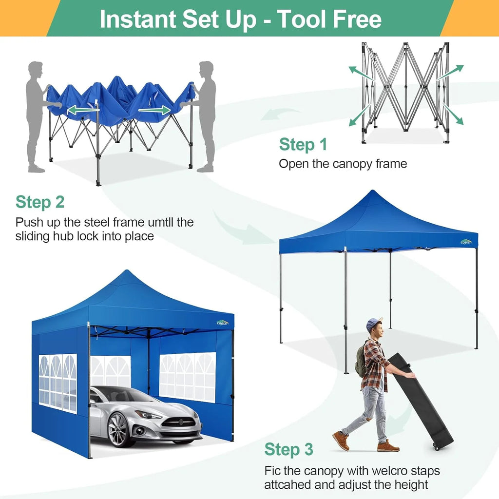 COBIZI 10x20 Heavy Duty Pop up Canopy Tent with 6 sidewalls Easy Up Commercial Outdoor Canopy Wedding Party Tents for Parties All Season Wind & Waterproof Gazebo with Roller Bag,Black(Frame Thickened)
