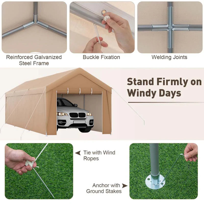 10 x 20 FT Heavy-Duty Carport Portable Garage Tent with Steel Frame & Sidewalls, Outdoor Car Canopy Shelter for Truck SUV Boat