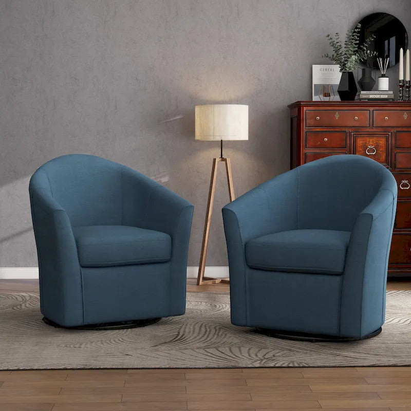 Set of 2 Modern Upholstered Swivel Barrel Chair Living Room Accent Chair