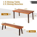 3 Pcs Rustic Acacia Wood Patio Dining Table Set with 2 Benches, Outdoor Picnic Table Bench Set with Umbrella Hole