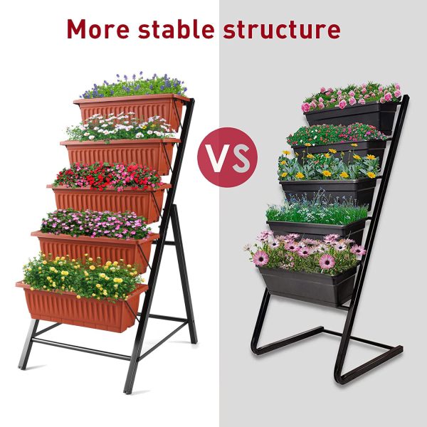 4Ft Planter Box 5-Tiers Vertical Raised Garden Bed with Drain for Patio Vegetables, Flowers Herb, 26  x 22.75  x 44.75