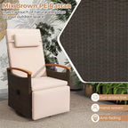 Outdoor 360° Swivel Rattan Recliner Chair with Adjustable Backrest & Footrest, Patio Wicker Chaise Lounge Chair with Flip Side Table & Cushion
