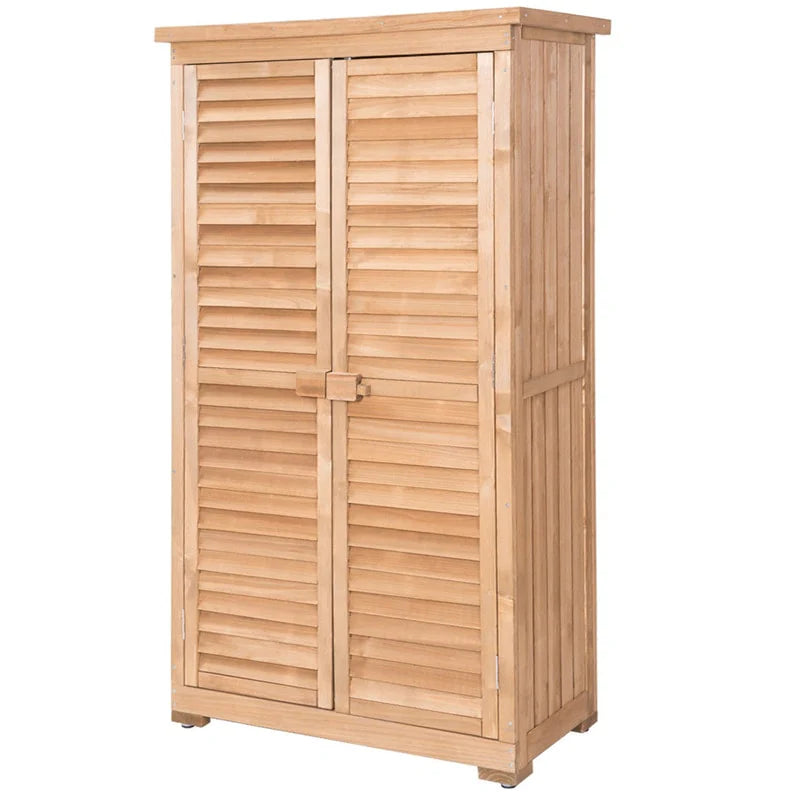 63" Wooden Outdoor Storage Shed Garden Tool Cabinet Waterproof Portable Shed with Latch Detachable Shelves