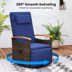 Outdoor Rattan 360�� Swivel Recliner Chair, Patio Wicker Chaise Lounge Chair with Adjustable Backrest & Footrest, Flip Side Table & Cushions