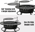 42 Inch Fire Pit with 2 Grills, Large Outdoor Firepits for Outside, Wood Burning Fireplace for Camping,Picnic,Bonfire, 3-in-1 Round Metal Table with Lid for Backyard,Patio,Party