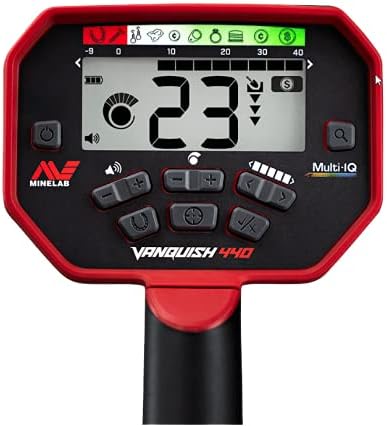 Minelab Vanquish 440 Multi-Frequency Pinpointing Metal Detector for Adults with V10 10"x7" Double-D Waterproof Coil (4 Detect Modes  Wired Headphones & Rain Cover Included)