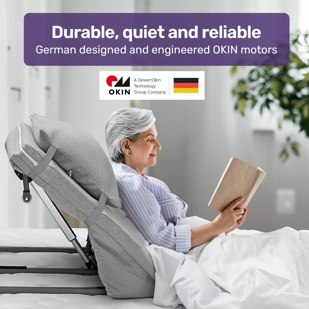 Equipmed Electric Adjustable Bed, Backrest and Leg Adjustment German-Engineered Power Lifting with Remote Control, Grey