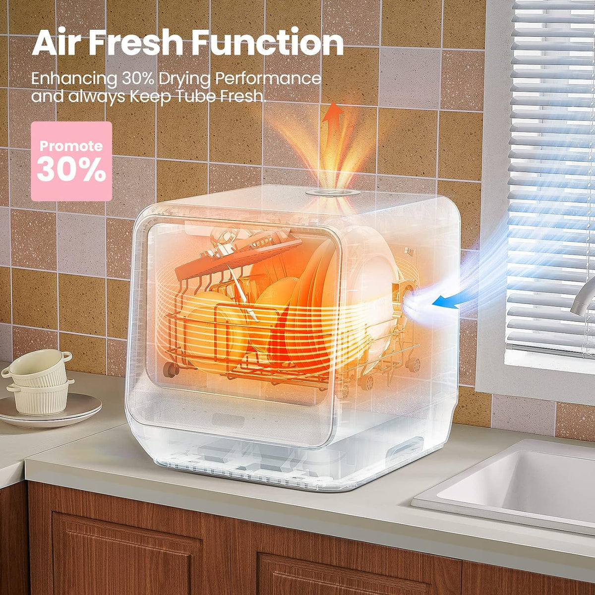 COMFEE' Portable Dishwasher Countertop with 5L Built-in Water Tank, No Hookup Needed, 6 Programs, 360° Dual Spray, 192�?High-Temp& Air-Dry Function, Mini Dishwasher for RVs, White