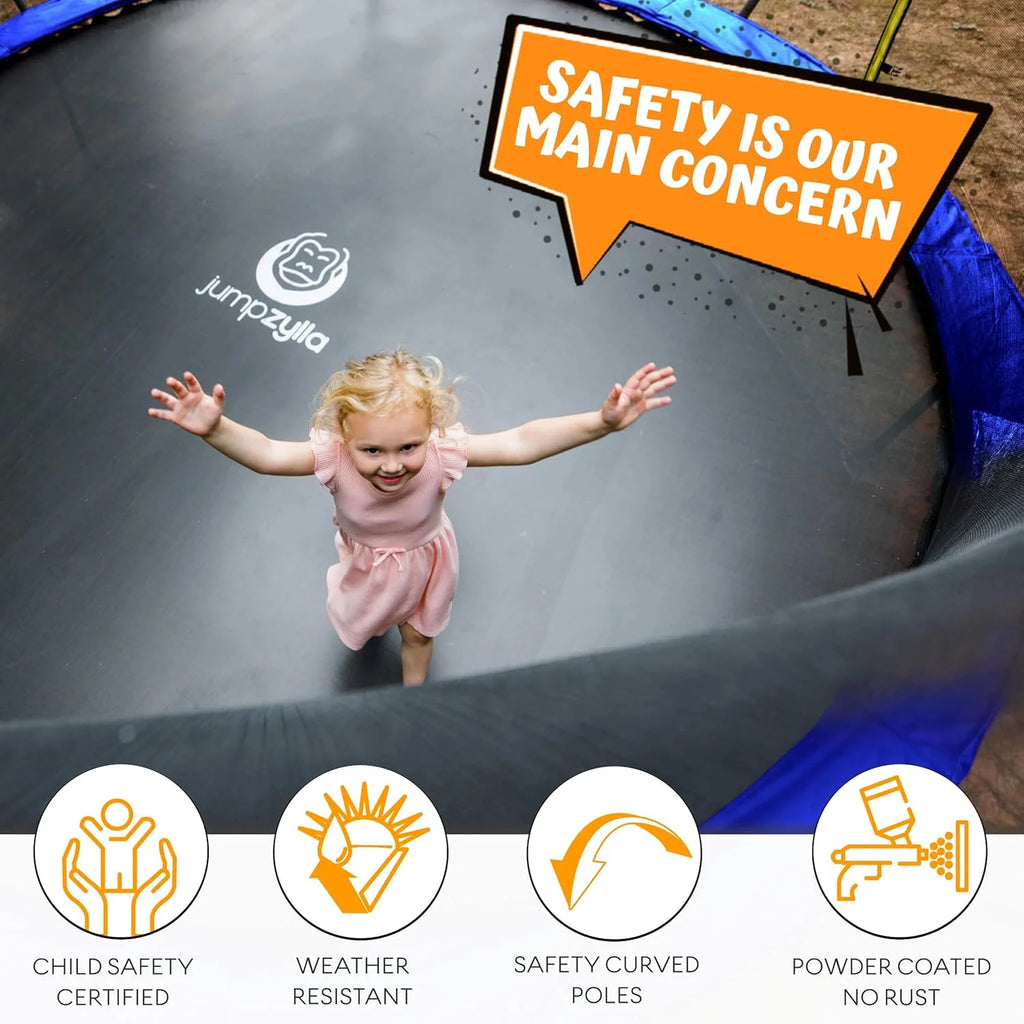 JUMPZYLLA Trampoline 8FT 10FT 12FT 14FT 15FT 16FT Trampoline with Enclosure - Recreational Trampolines with Ladder and AntiRust Coating, ASTM Approval Outdoor Trampoline for Kids