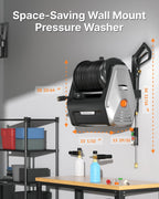 Giraffe Tools Wall Mounted Pressure Washer Essential with Upgraded 1800W Motor  2900 PSI  2.2 GPM Electric Power Washer  Automatic Rewind  100ft Pressure Hoses  5 Nozzles for Floor/Cars/Fences/Patios