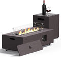 Jocoevol Fire Pit Table 50,000 BTU 42" Rectangular Propane Fire Pit Outdoor with Wind Guard Glass, Lid, Rocks and Cover Gas Fireplace for Deck or Patio
